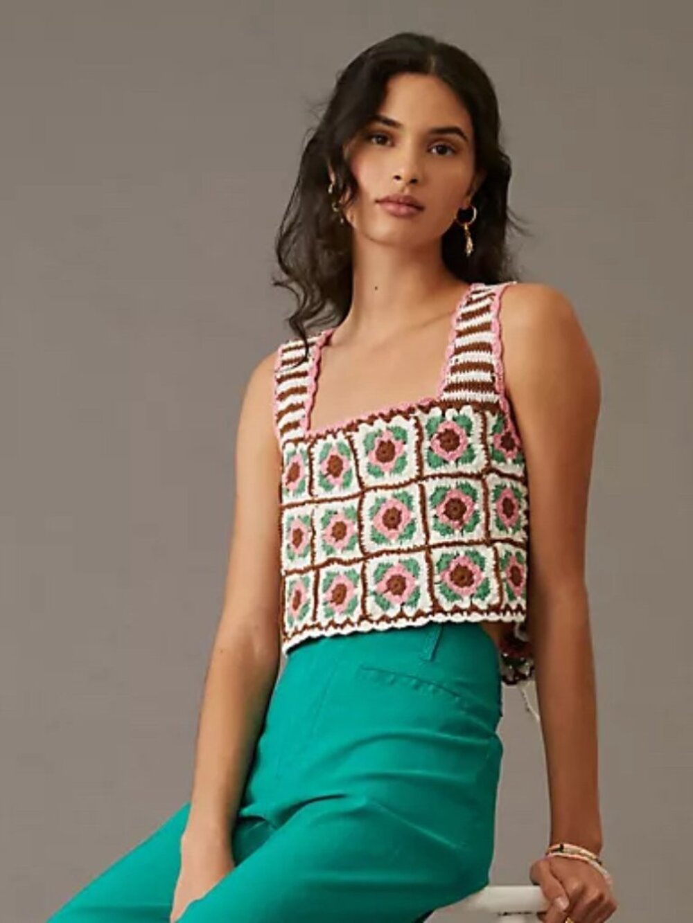 ANTHROPOLOGIE | 100% Cotton Multi Colored Crochet Reversible Tank | NWT - Picture 1 of 10